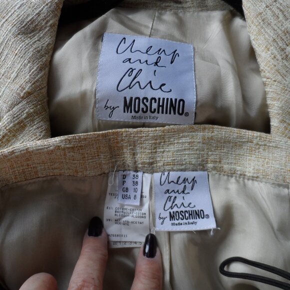 Moschino CheapandChic Yellow/Beige Tweed Skirt Suit Size US 8 - Picture 14 of 16